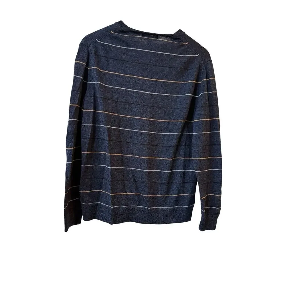 Banana Republic Merino Wool Sweater Men Large Navy Stripe Crew Neck Lightweight